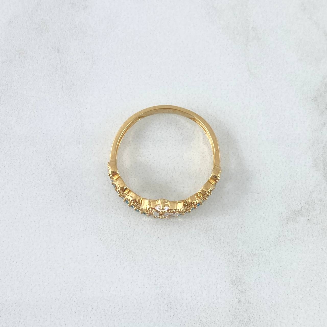 Anillo Corona Corazón 15s 2.5gr / T6 1/4 / Circones Blancos Azul Celeste Oro Amarillo 18K ©