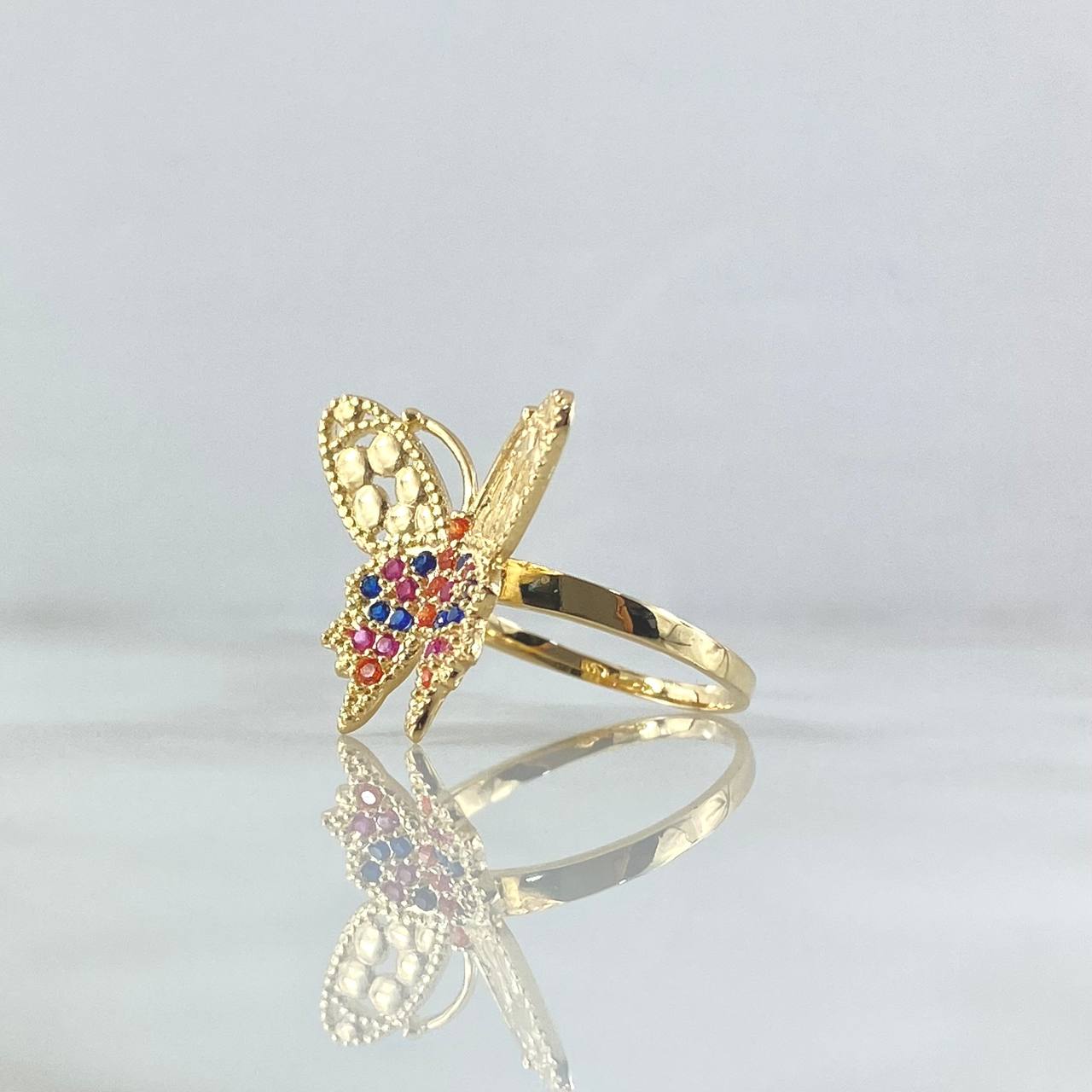 Anillo  Mariposa Papilio  3.65gr / T8 /  Circones Azul Fucsia Naranja Rosa Oro Amarillo 18K