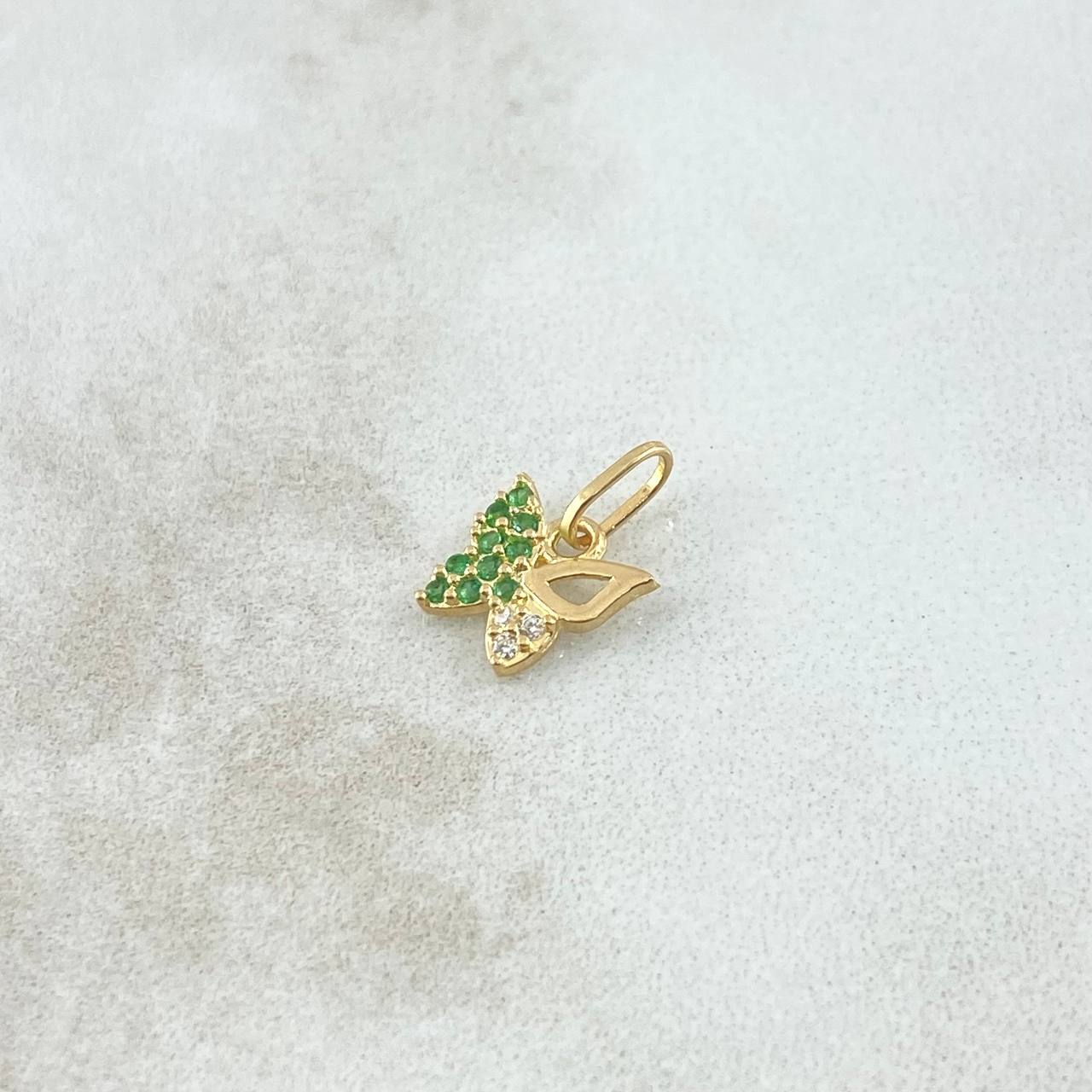 Dije Mariposa Parcial 0.4gr / 1cm / Circones Verdes y Blancos Oro Amarillo 18K *