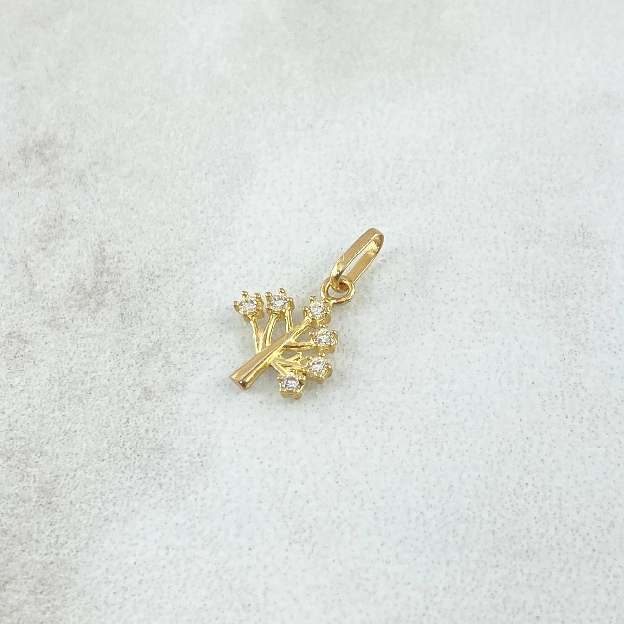 Dije Arbol 0.3gr / 1.4cm / Circones Blancos Oro Amarillo 18K ©