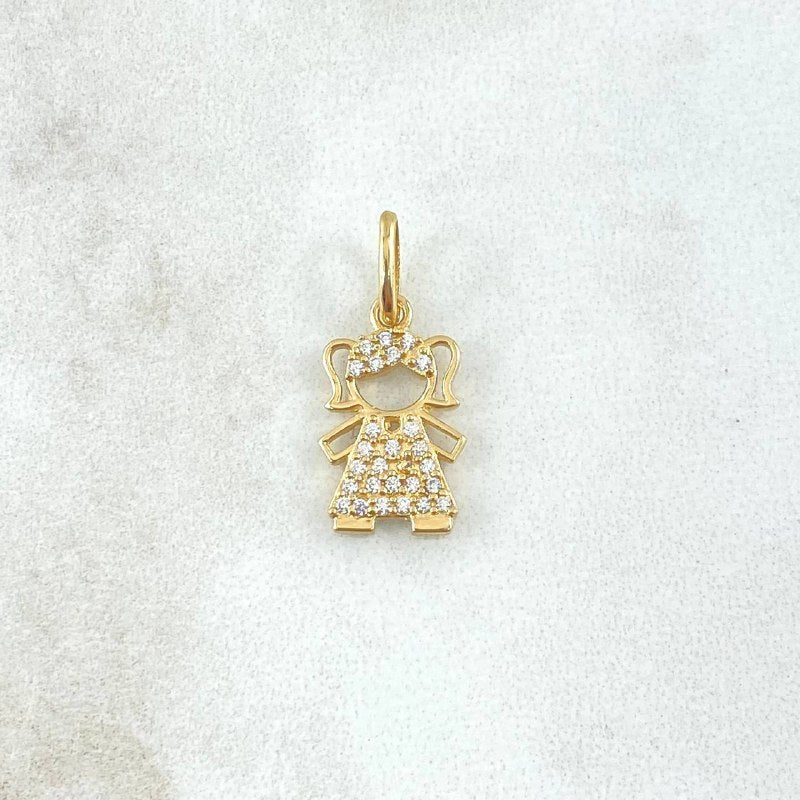 Dije Niña 1.4gr / 2.1cm / Circones Blancos Oro Amarillo 18K ©