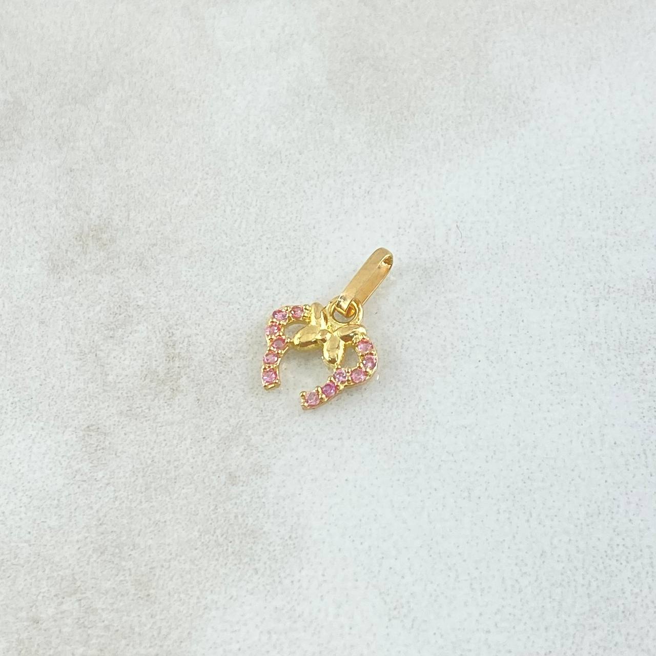 Dije Orejas De Ratón  0.35gr / 1.3cm / Circones Rosados Oro Amarillo 18K ©