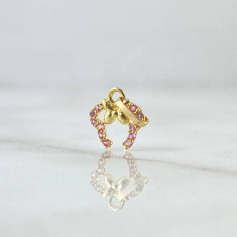 Dije Orejas De Ratón  0.35gr / 1.3cm / Circones Rosados Oro Amarillo 18K ©
