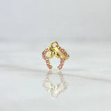 Dije Orejas De Ratón  0.35gr / 1.3cm / Circones Rosados Oro Amarillo 18K ©