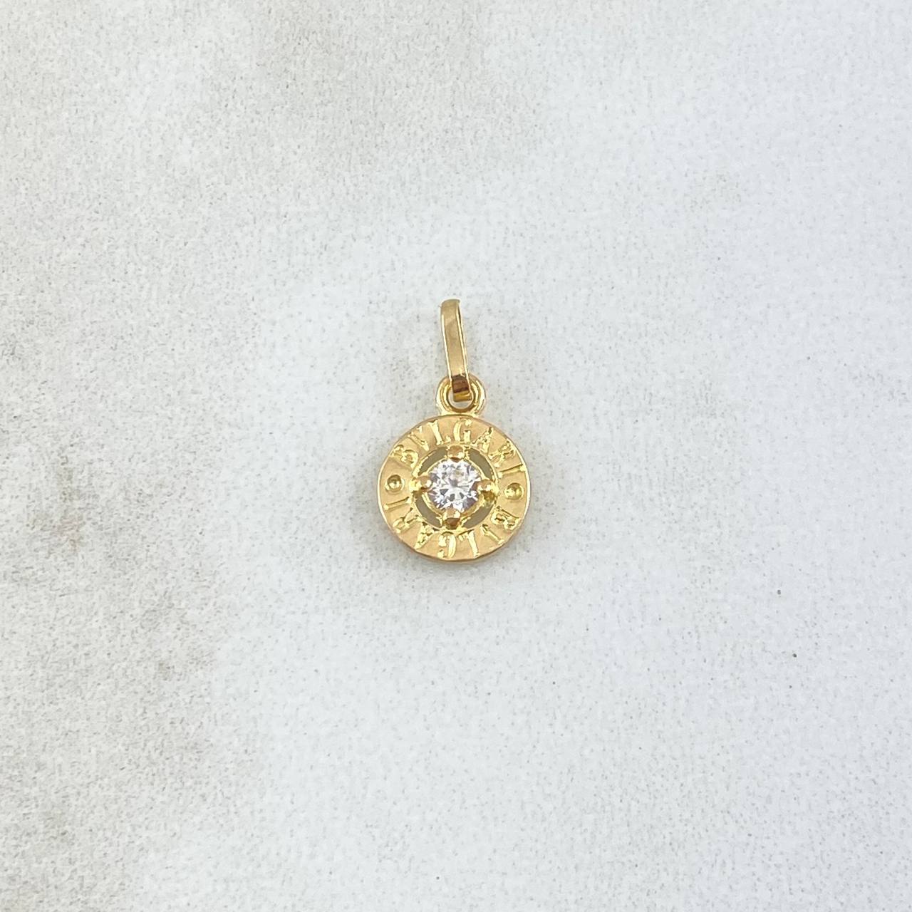 Dije Rustico 0.5gr / 1.4cm / Circon Blanco Oro Amarillo 18K ©