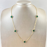 Cadena Aro Seguido Treból VCyA 7gr / 50cm / 1.5mm Malaquita Verde Punteado 5und Oro Amarillo Nac.Esp. 18K *