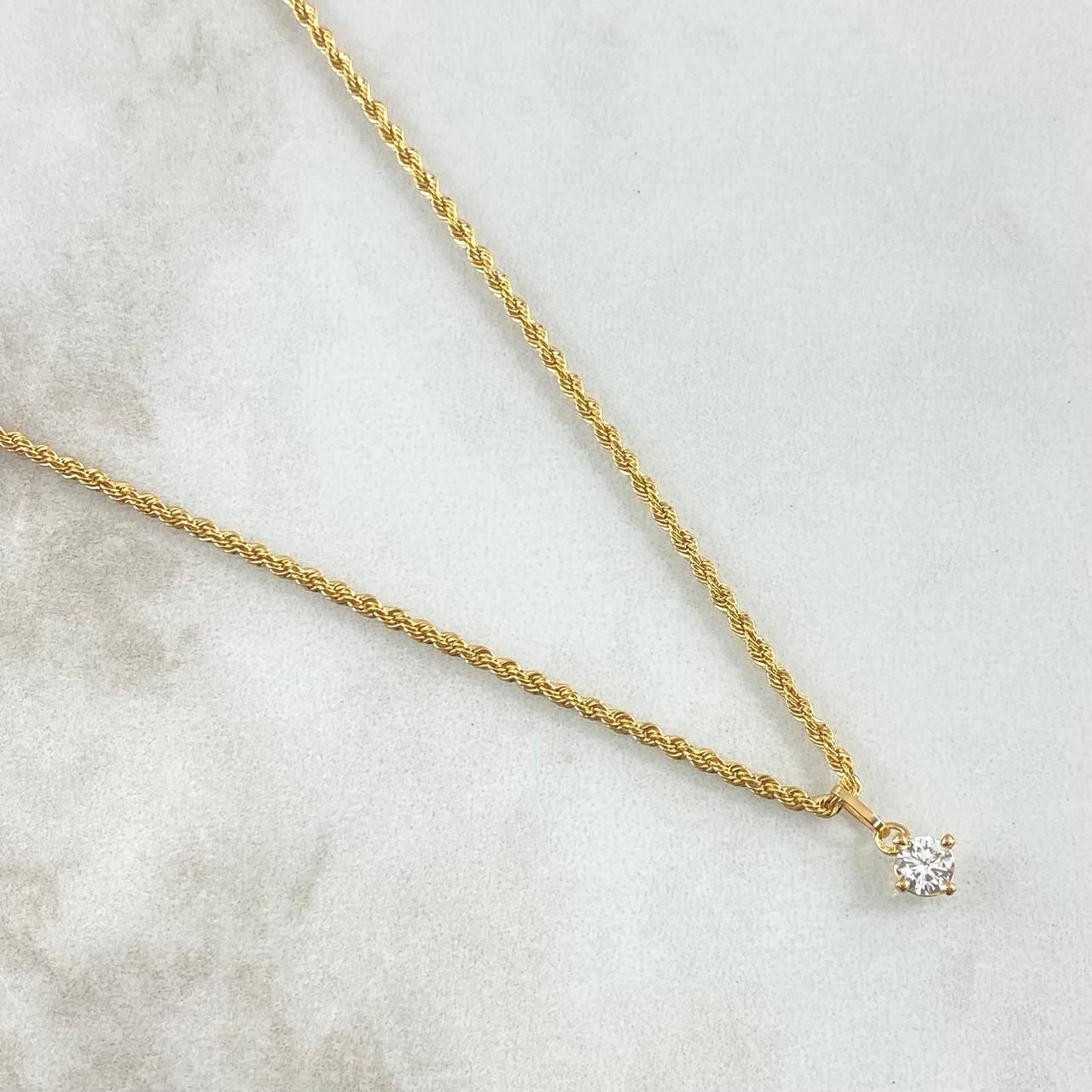 Set Cadena Lazo 1.8gr / 50cm / 1.7mm + Dije Piedra 0.35gr / 1.1cm Circon Blanco 2.15gr Oro Amarillo 18K (Oferta)