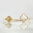 Pulso Aro Trébol VCyA 8.15gr / 18cm / 13mm - 17mm Nacar Blanco - Diamantado Punteado Oro Amarillo Nac.Esp. 18K