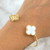 Pulso Aro Trébol VCyA 8.15gr / 18cm / 13mm - 17mm Nacar Blanco - Diamantado Punteado Oro Amarillo Nac.Esp. 18K