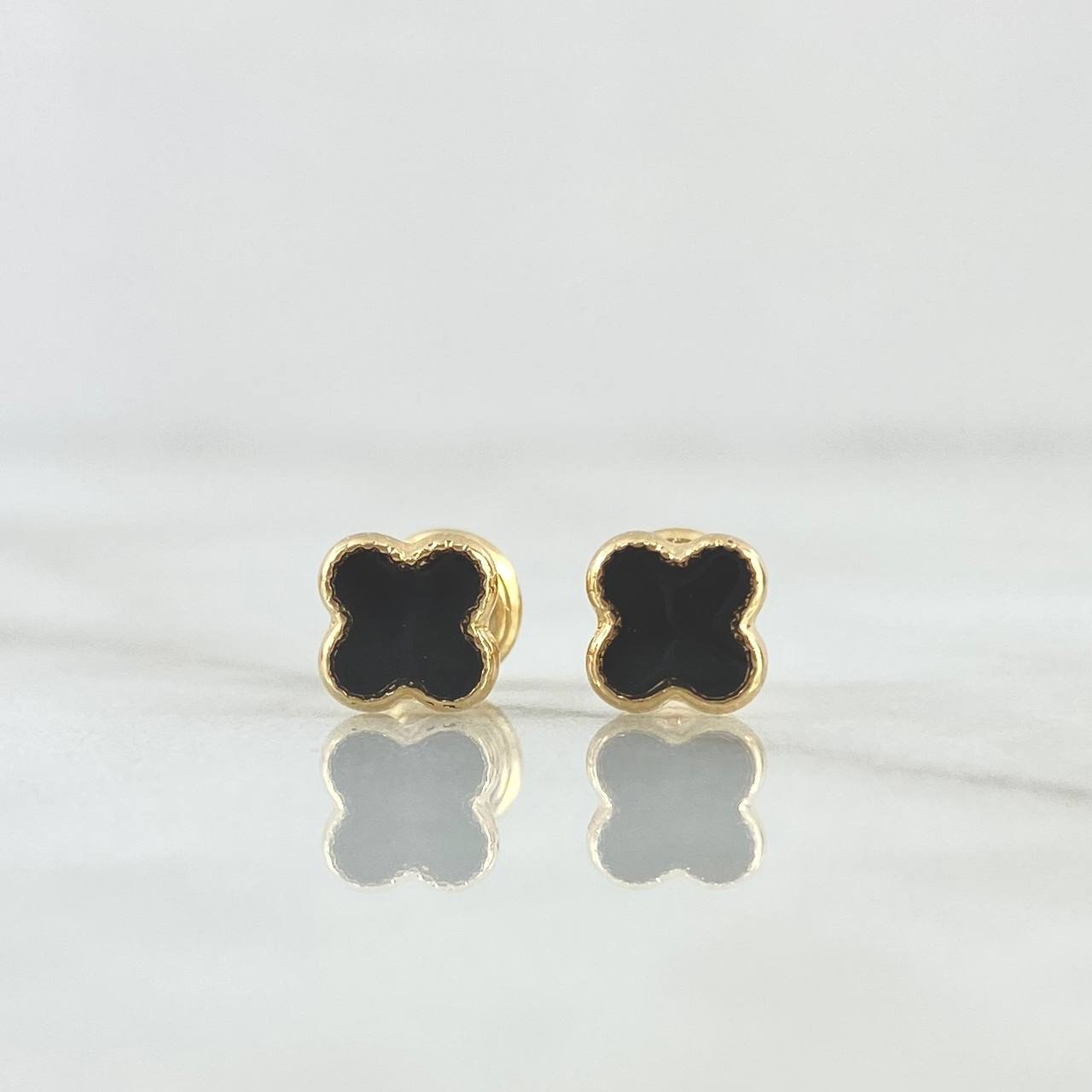 Topos Trébol 0.65gr / 6mm Resina Negra Oro Amarillo 18K *