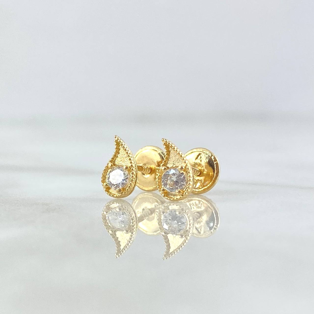 Topos Gota De Fuego 0.8gr / 7mm Circon Blanco Oro Amarillo 18K ©