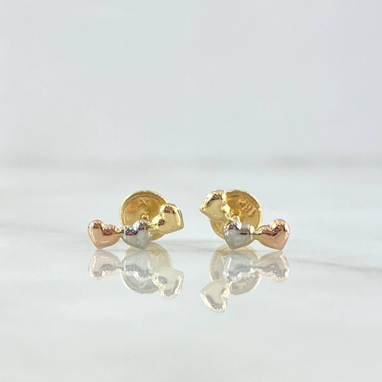Topos Trio Corazones 0.5gr / 9mm Lisos Tres Oros 18K *