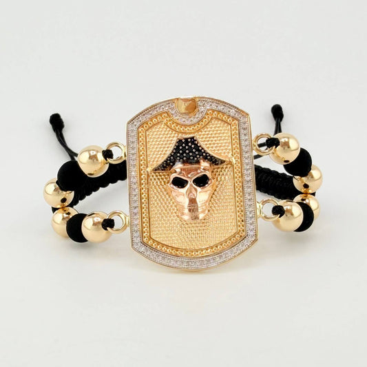 Pulsera Tejida Calabera Pirata Tres Oros 18K