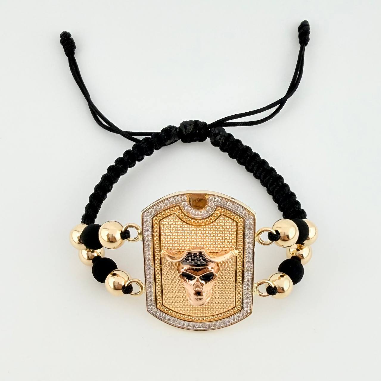 Pulsera Tejida Calabera Pirata Tres Oros 18K