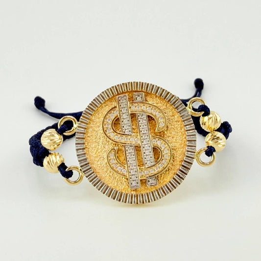 Pulsera Tejida Signo Peso Dos Oros Amarillo Blanco 18K