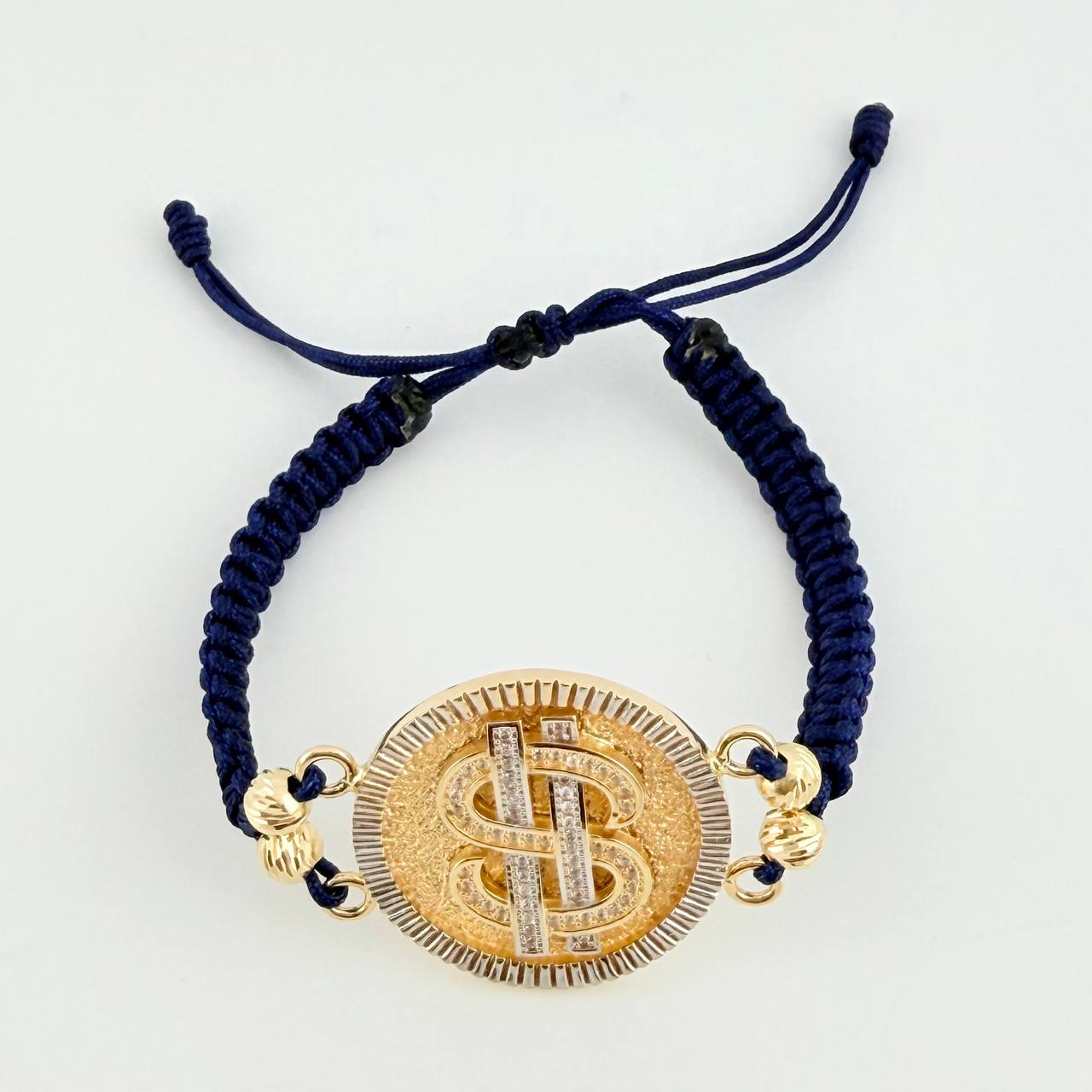 Pulsera Tejida Signo Peso Dos Oros Amarillo Blanco 18K