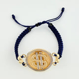 Pulsera Tejida Signo Peso Dos Oros Amarillo Blanco 18K