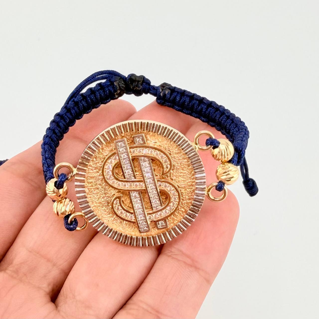Pulsera Tejida Signo Peso Dos Oros Amarillo Blanco 18K