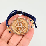 Pulsera Tejida Signo Peso Dos Oros Amarillo Blanco 18K