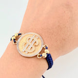 Pulsera Tejida Signo Peso Dos Oros Amarillo Blanco 18K