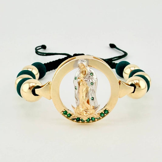 Pulsera Tejida Virgen Guadalupe Dos Oros Amarillo Blanco 18K