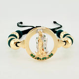 Pulsera Tejida Virgen Guadalupe Dos Oros Amarillo Blanco 18K
