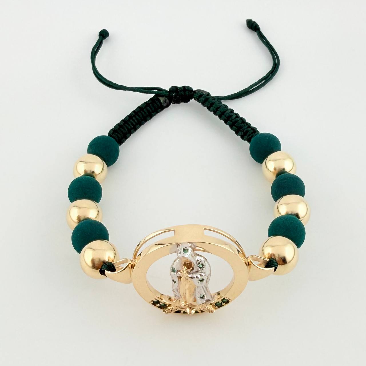 Pulsera Tejida Virgen Guadalupe Dos Oros Amarillo Blanco 18K