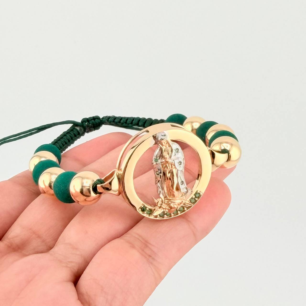 Pulsera Tejida Virgen Guadalupe Dos Oros Amarillo Blanco 18K