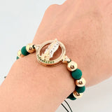 Pulsera Tejida Virgen Guadalupe Dos Oros Amarillo Blanco 18K