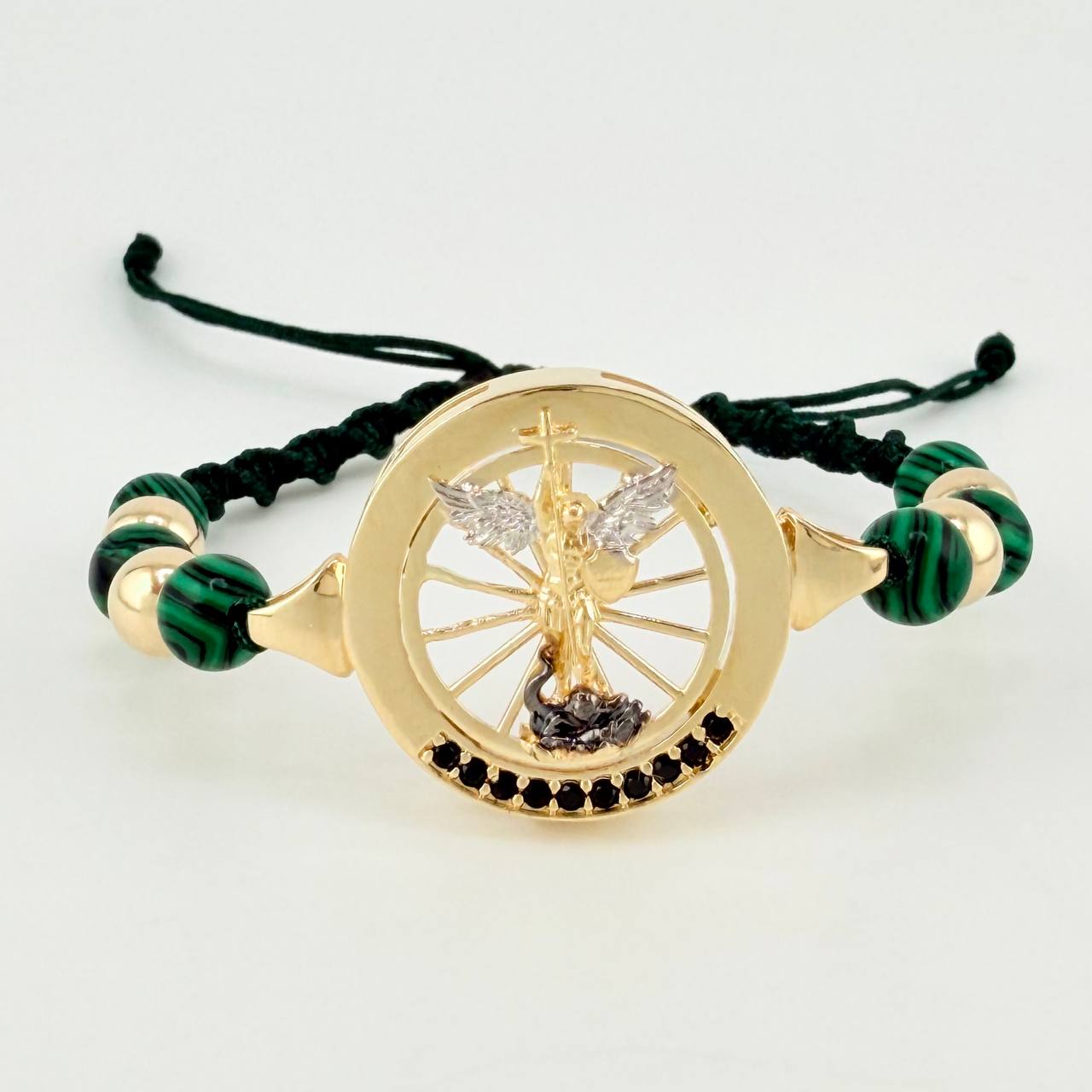 Pulsera Tejida San Miguel Arcángel Dos Oros Amarillo Blanco 18K