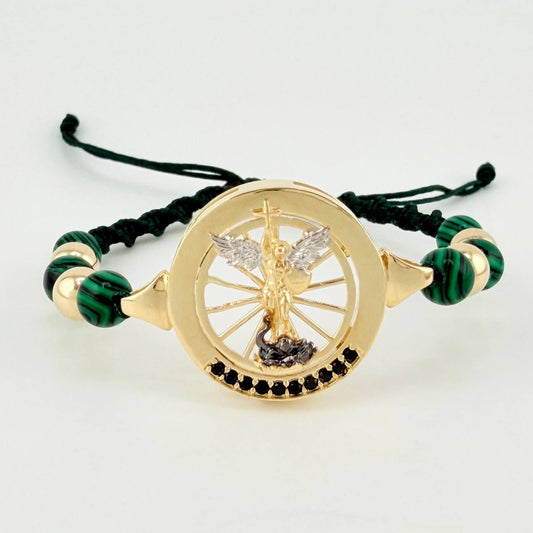 Pulsera Tejida San Miguel Arcángel Dos Oros Amarillo Blanco 18K