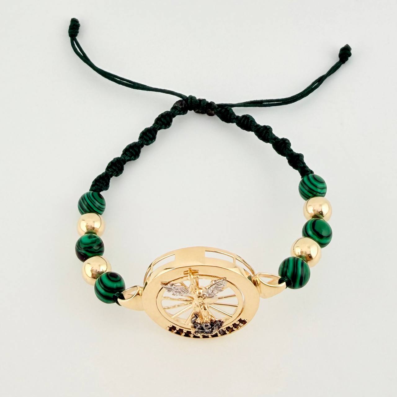Pulsera Tejida San Miguel Arcángel Dos Oros Amarillo Blanco 18K