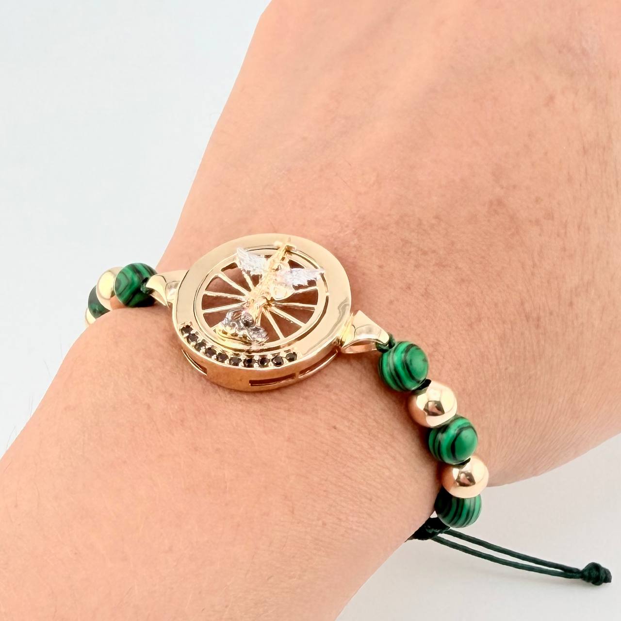 Pulsera Tejida San Miguel Arcángel Dos Oros Amarillo Blanco 18K