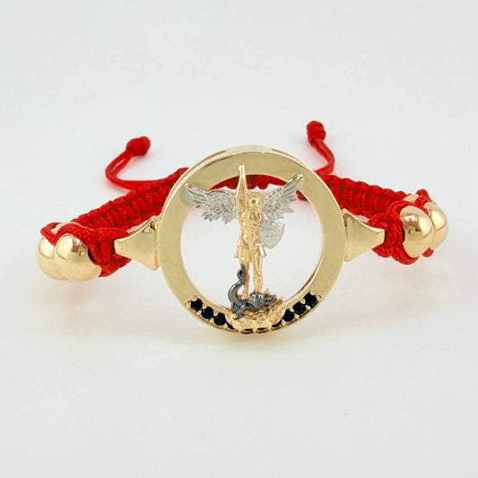 Pulsera Tejida San Miguel Arcángel Dos Oros Amarillo Blanco 18K
