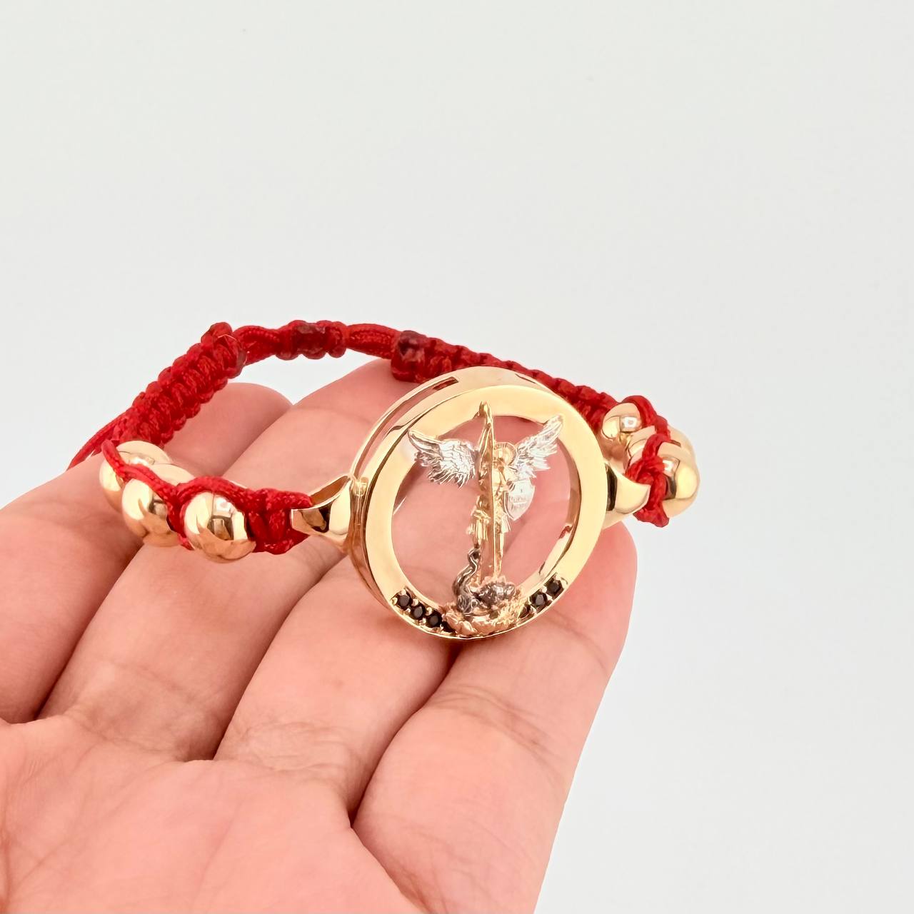 Pulsera Tejida San Miguel Arcángel Dos Oros Amarillo Blanco 18K