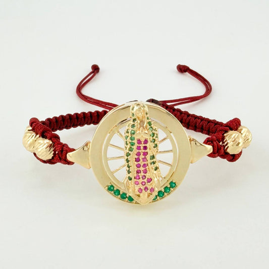 Pulsera Tejida Virgen de Guadalupe Oro Amarillo 18K
