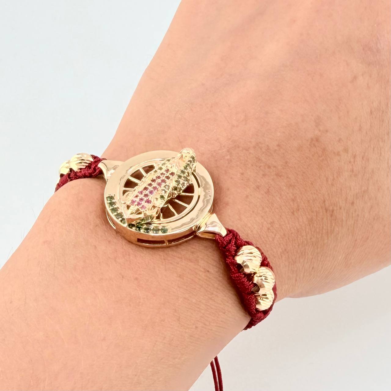 Pulsera Tejida Virgen de Guadalupe Oro Amarillo 18K