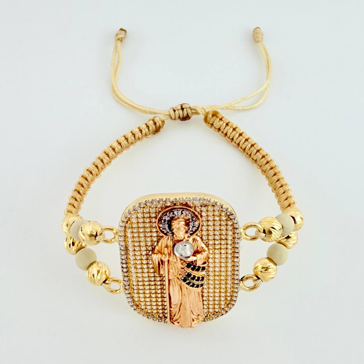 Pulsera Tejida San Judas Tres Oros 18K