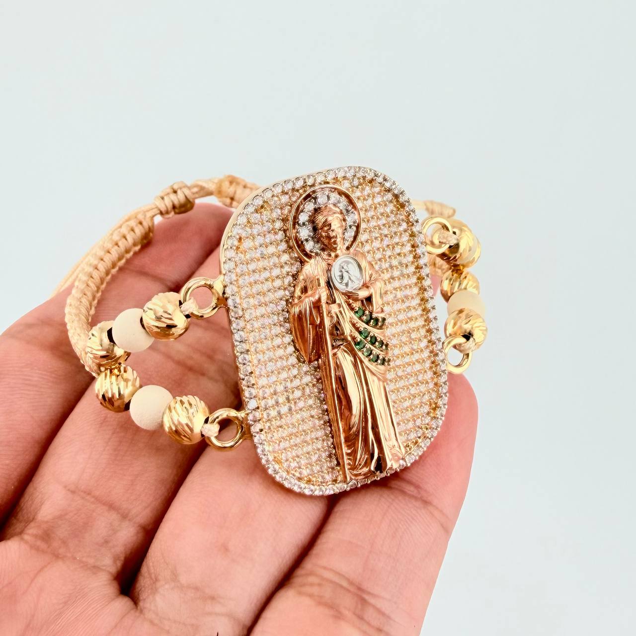 Pulsera Tejida San Judas Tres Oros 18K