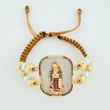 Pulsera Tejida Virgen Guadalupe Dos Oros Amarillo Rosa 18K