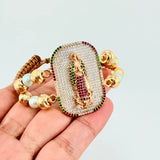 Pulsera Tejida Virgen Guadalupe Dos Oros Amarillo Rosa 18K