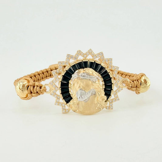 Pulsera Tejida Cristo Dos Oros Amarillo Blanco 18K