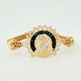 Pulsera Tejida Cristo Dos Oros Amarillo Blanco 18K