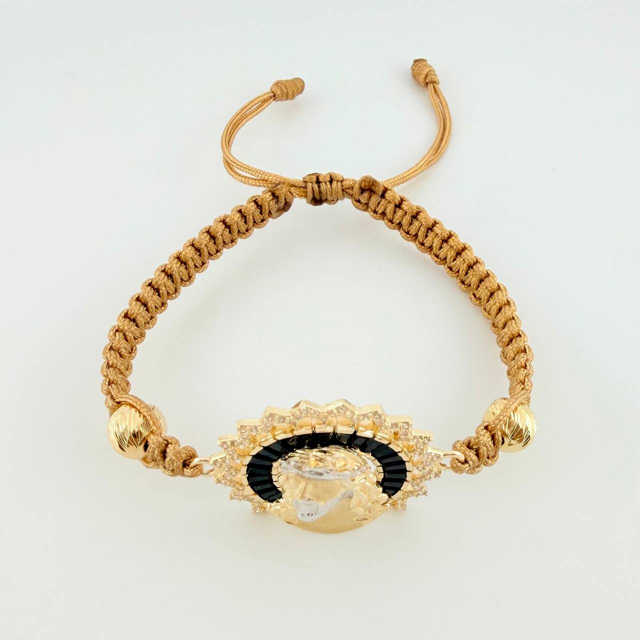 Pulsera Tejida Cristo Dos Oros Amarillo Blanco 18K