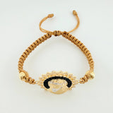 Pulsera Tejida Cristo Dos Oros Amarillo Blanco 18K