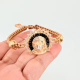Pulsera Tejida Cristo Dos Oros Amarillo Blanco 18K