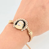 Pulsera Tejida Cristo Dos Oros Amarillo Blanco 18K