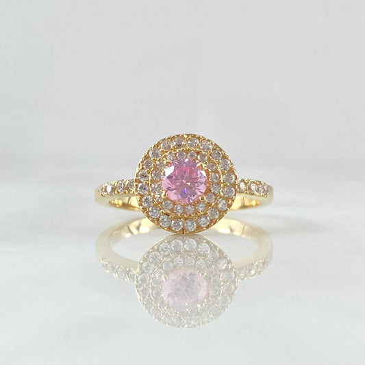 Anillo Halo Tupido 3.75gr / T6 1/2 / Circones Blancos Rosado Oro Amarillo 18K