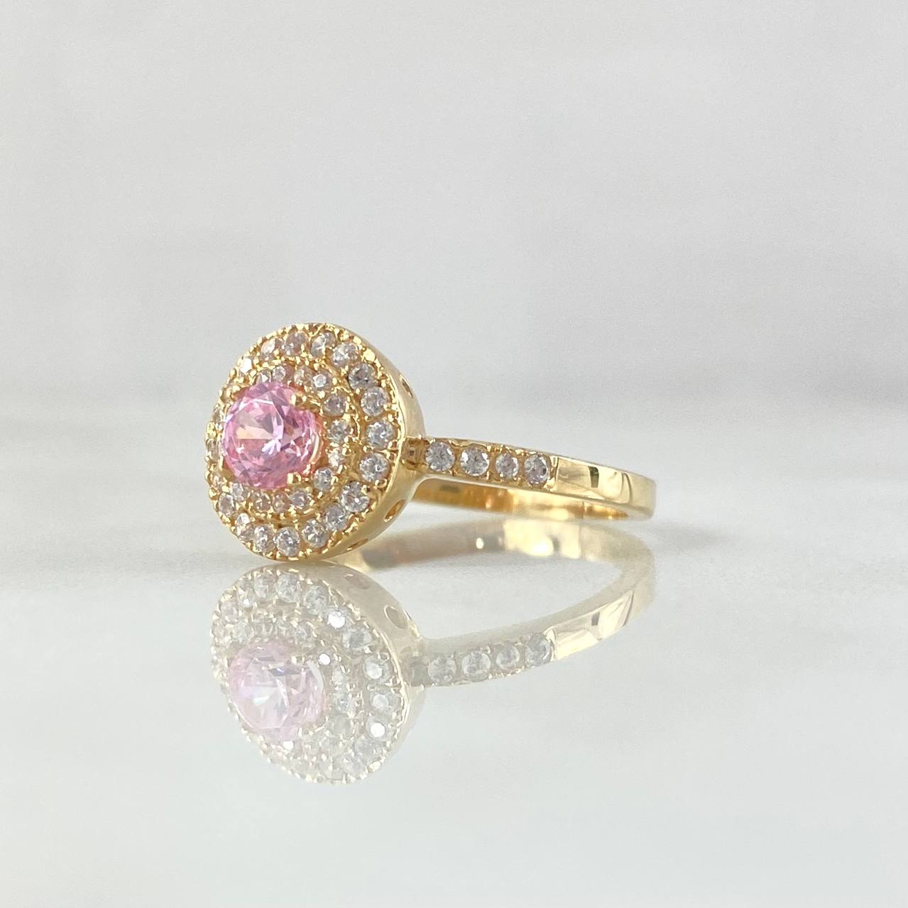 Anillo Halo Tupido 3.75gr / T6 1/2 / Circones Blancos Rosado Oro Amarillo 18K