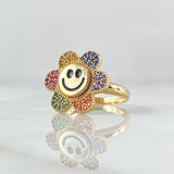 Anillo Flor Cara Feliz Movil 5.1gr / T7 3/4 / Multicolor Oro Amarillo 18K